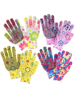 Garden Greens 4PCE Garden Gloves Grip Dots Floral Designs Durable S/M Size Nylon & Nitrile Blend