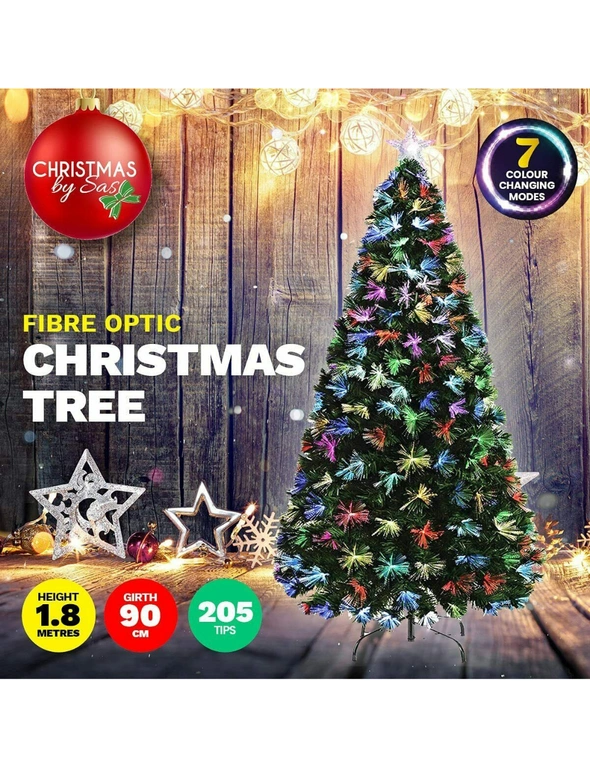 Christmas By Sas Christmas Tree & Star 6ft Fibre Optic Colour Changing Easy Assemble 180cm, hi-res image number null