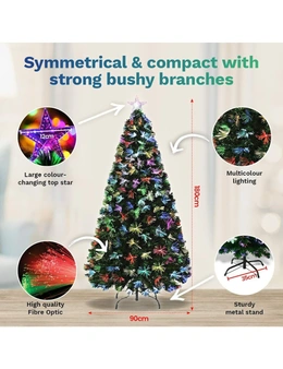 Christmas By Sas Christmas Tree & Star 6ft Fibre Optic Colour Changing Easy Assemble 180cm