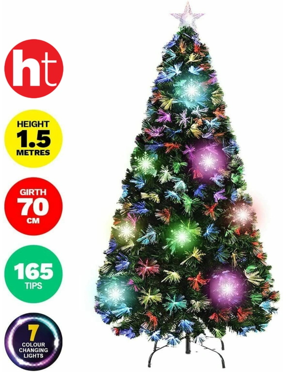SAS 1.5m Fibre Optic/LED Christmas Tree 165 Tips Multicolour Star & Ornaments, hi-res image number null