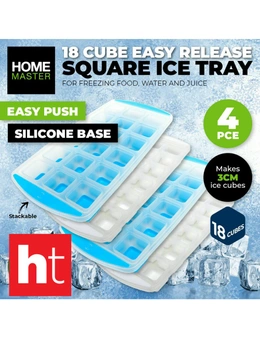 Home Master 4PK Ice Cube Trays Square Cubes Silicone Base Easy Release