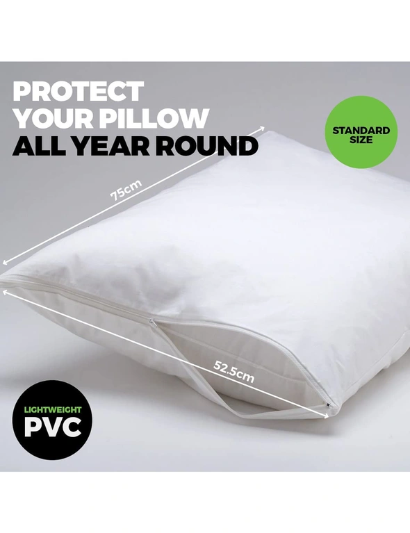 PVC Pillow Protector 52.5cm x 75cm each 2pk White Pillow Covers Zip Closure, hi-res image number null