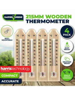 Garden Greens 4PK Thermometer Wooden Accurate Weatherproof 21.5 x 4.5cm