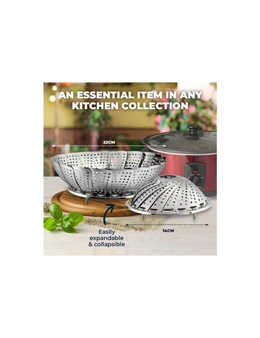 Home Master 3PCE Steamer Basket Stainless Steel Collapses Expands 14cm