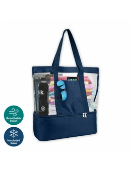 Summer Splash Beach Bag With Cooler Compartment Clear Mesh Navy 35 x 40cm