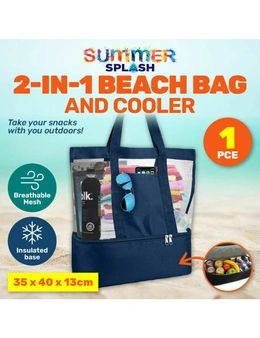 Summer Splash Beach Bag With Cooler Compartment Clear Mesh Navy 35 x 40cm