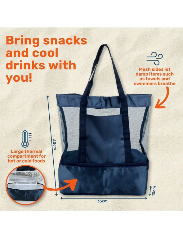 Summer Splash Beach Bag With Cooler Compartment Clear Mesh Navy 35 x 40cm, hi-res image number null