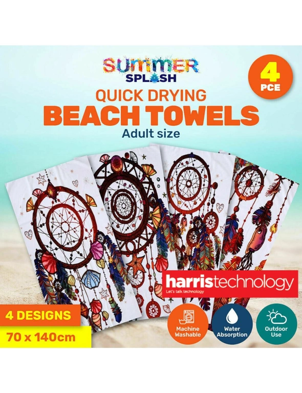 Summer Splash 4PCE Beach Towels Dream Catcher Design Quick Drying 70 x 140cm, hi-res image number null