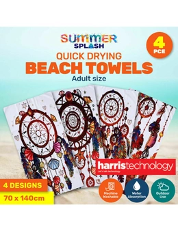 Summer Splash 4PCE Beach Towels Dream Catcher Design Quick Drying 70 x 140cm