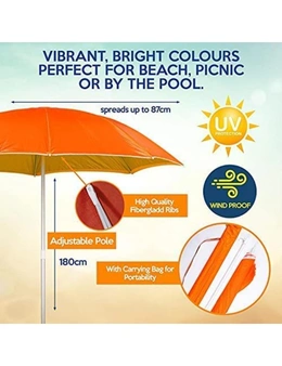 Summer Splash  2PK Beach Umbrella & Storage Bag Beach Picnic Wind Proof Adjustable 87 x 180cm (Yellow)