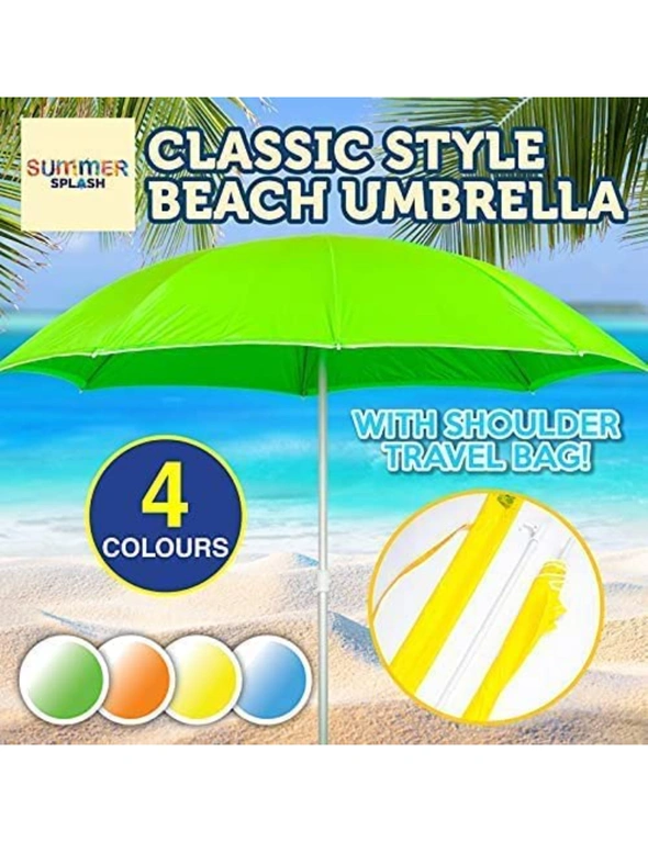 Summer Splash  2PK Beach Umbrella & Storage Bag Beach Picnic Wind Proof Adjustable 87 x 180cm (Yellow), hi-res image number null