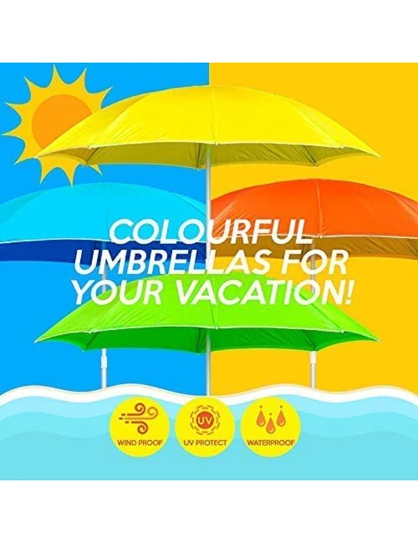 Summer Splash  2PK Beach Umbrella & Storage Bag Beach Picnic Wind Proof Adjustable 87 x 180cm (Yellow), hi-res image number null