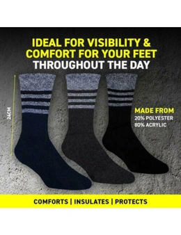 SAS Workwear Socks Mens 3 Pairs Workwear Thermal Stripes Crew Cut Black -  Navy & Grey