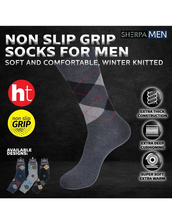 Sherpa 3 Pairs Non Slip Grip Socks for Men - Soft and Comfortable - Winter  Knitted