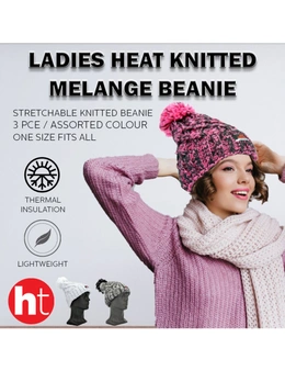 Heat Insulate 3pk Winter Beanie with Pom Pom for Women -  Thermal Insulated Lining