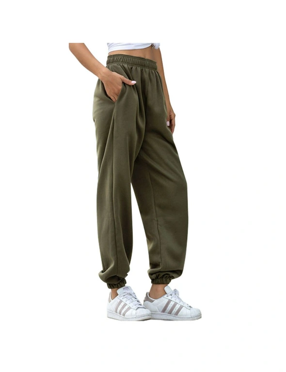 Elastic Jogger Pants  with  Fleece Lining - Dark Green, hi-res image number null