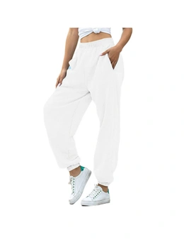 Elastic Jogger Pants  with  Fleece Lining - White