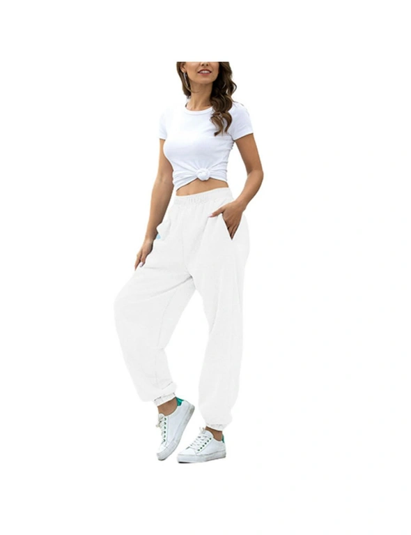 Elastic Jogger Pants  with  Fleece Lining - White, hi-res image number null