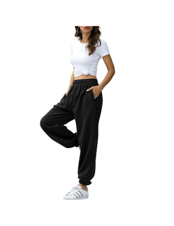 Elastic Jogger Pants  with  Fleece Lining - Black, hi-res image number null