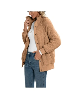 Stand-up Collar Fleece Jacket - Khaki