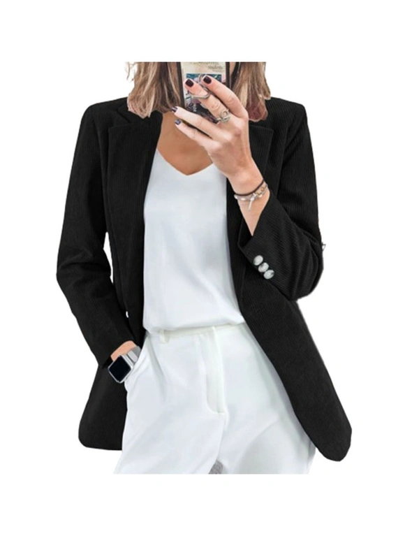 Corduroy Blazer Jacket with Button - Black, hi-res image number null