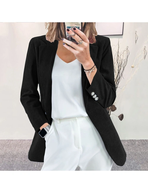 Corduroy Blazer Jacket with Button - Black, hi-res image number null