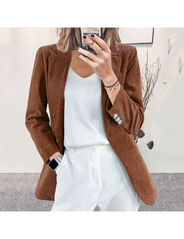 Corduroy Blazer Jacket with Button - Light Coffee, hi-res image number null