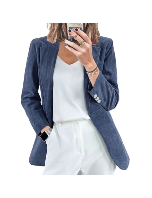 Corduroy Blazer Jacket with Button - Grayish Blue, hi-res image number null
