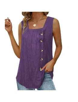 Womens Sleeveless Vest Top with Button - Purple