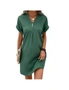 V-Neck Plain Colour Pullover Dress with Button - Green, hi-res