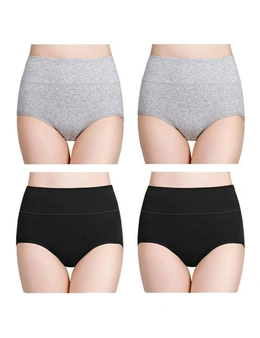 Ladies High Waisted Cotton Underwear - 4 Pack - 2x Grey and 2x Black