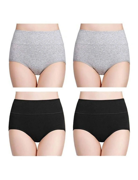 Ladies High Waisted Cotton Underwear - 4 Pack - 2x Grey and 2x Black, hi-res image number null