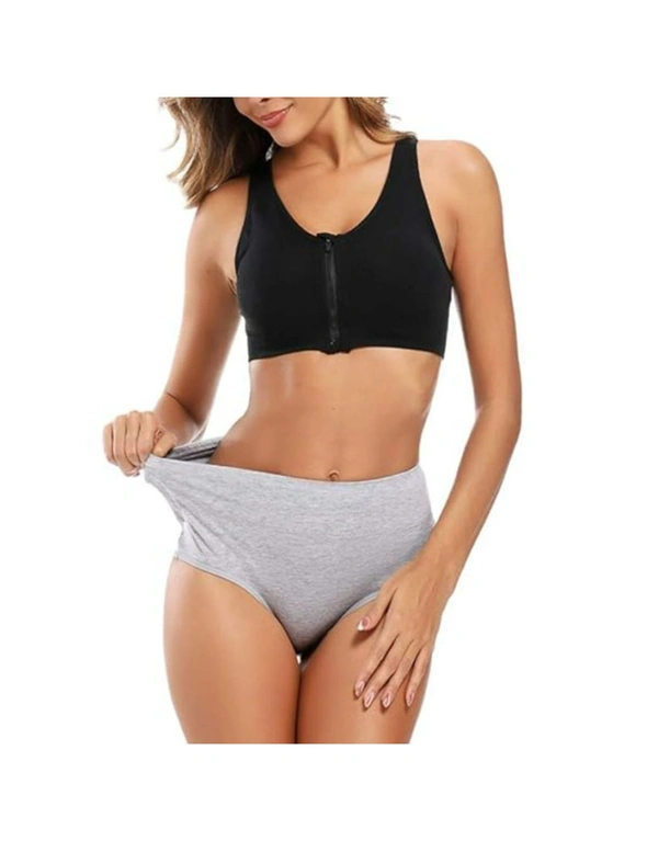 Ladies High Waisted Cotton Underwear - 4 Pack - 2x Grey and 2x Black, hi-res image number null