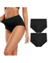 Ladies High Waisted Cotton Underwear - 4 Pack - 2x Grey and 2x Black, hi-res