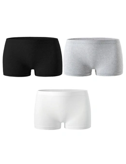 Women's Seamless Nylon Boyshort Panties - 3 Pack - Black, White, Grey