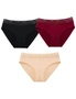 Womens Briefs Hipster Lace Bikini Underwear - 3 Pack - Black, Wine Red, Skin, hi-res