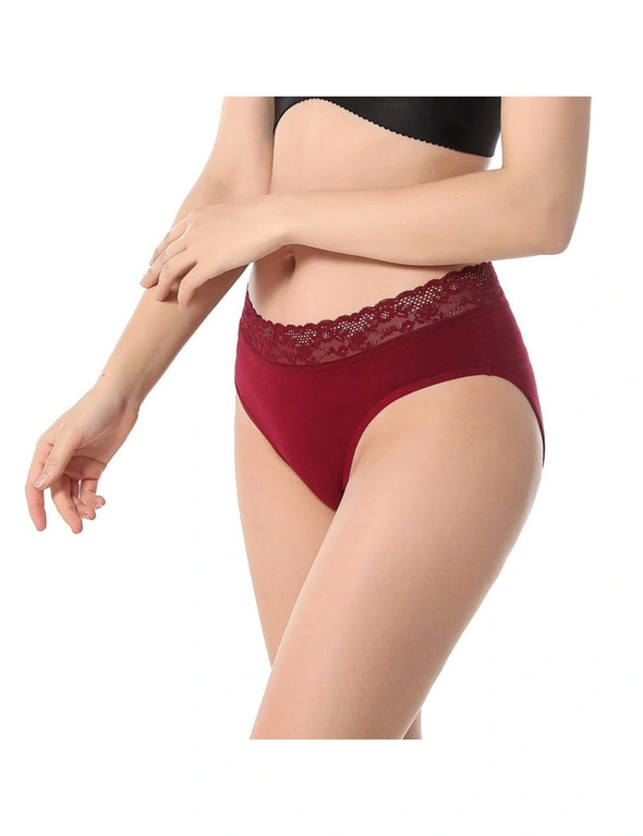 Womens Briefs Hipster Lace Bikini Underwear - 3 Pack - Black, Wine Red, Skin, hi-res image number null