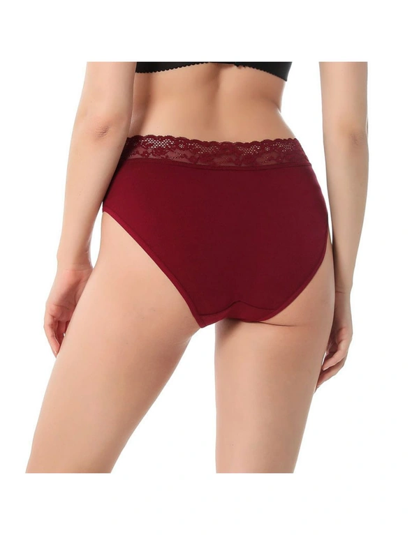 Womens Briefs Hipster Lace Bikini Underwear - 3 Pack - Black, Wine Red, Skin, hi-res image number null