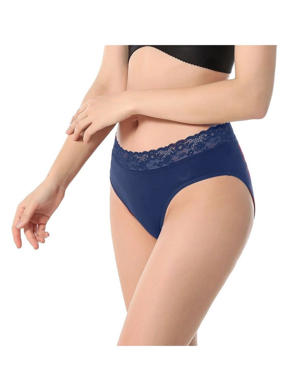 New - SO Intimates - Cotton Hipster Panties - Lace Trim - Blue