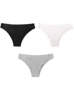 Women Breathable Underwear Thongs 3 Pack - Black, White, Grey
