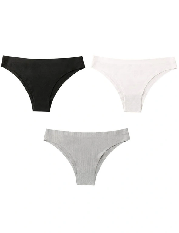 Women Breathable Underwear Thongs 3 Pack - Black, White, Grey, hi-res image number null