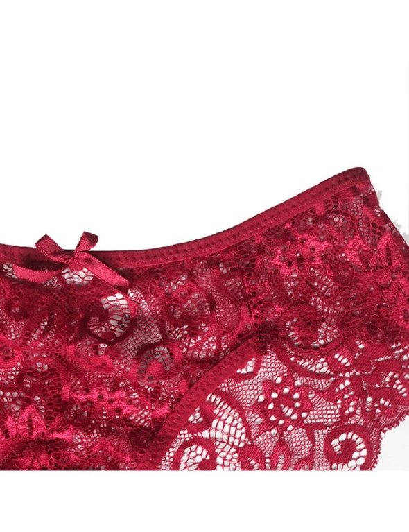 Womens Lace Half Back Coverage Panties - 3 Pack - Black, White, Wine Red, hi-res image number null