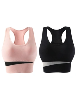 Womens Sports Bras - 2 Pack - Black and Pink
