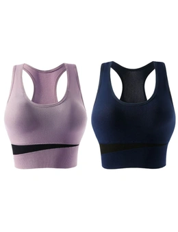 Womens Sports Bras - 2 Pack - Purple Grey and Navy blue