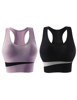 Womens Sports Bras - 2 Pack -  Black and Purple Grey