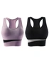 Womens Sports Bras - 2 Pack -  Black and Purple Grey, hi-res