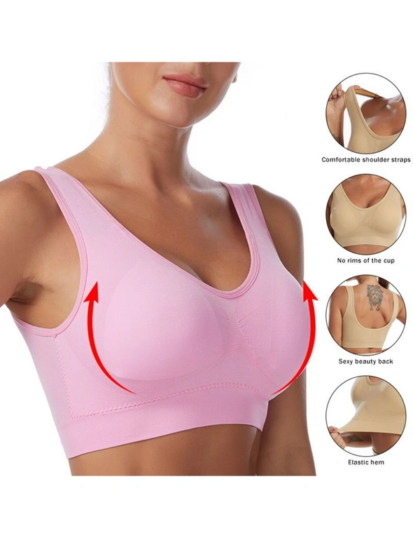 Womens Sports Bras with Pads - 3 Pack - Black, White, Pink, hi-res image number null