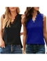 Women Sleeveless Lace Trim Tank Tops - 2 Pack - Black and Dark Blue, hi-res