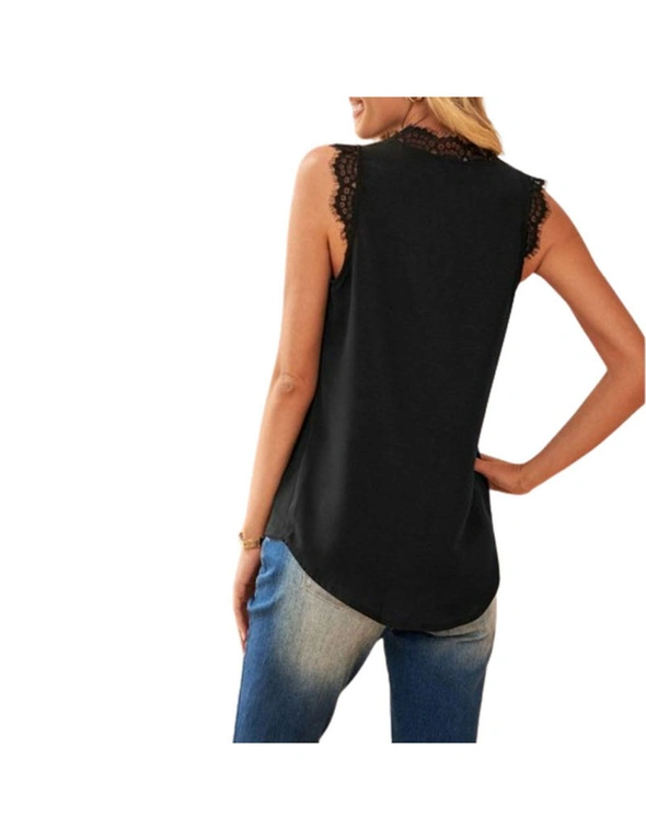 Women Sleeveless Lace Trim Tank Tops - 2 Pack - Black and Dark Blue, hi-res image number null