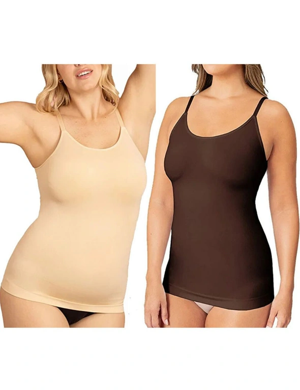 Womens Camisole Tank Top - 2 Pack - Skin and Brown, hi-res image number null